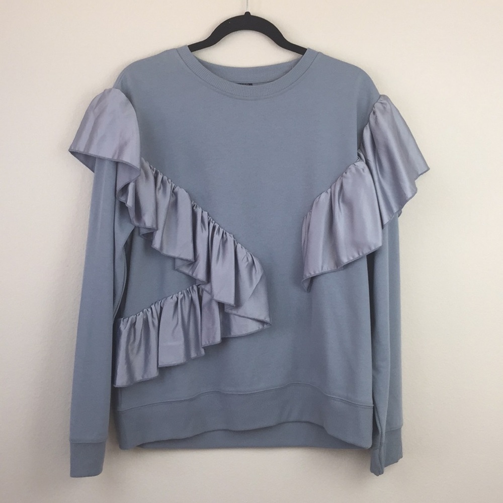TOPSHOP Gray Ruffle Sweatshirt - Picture 2 of 5